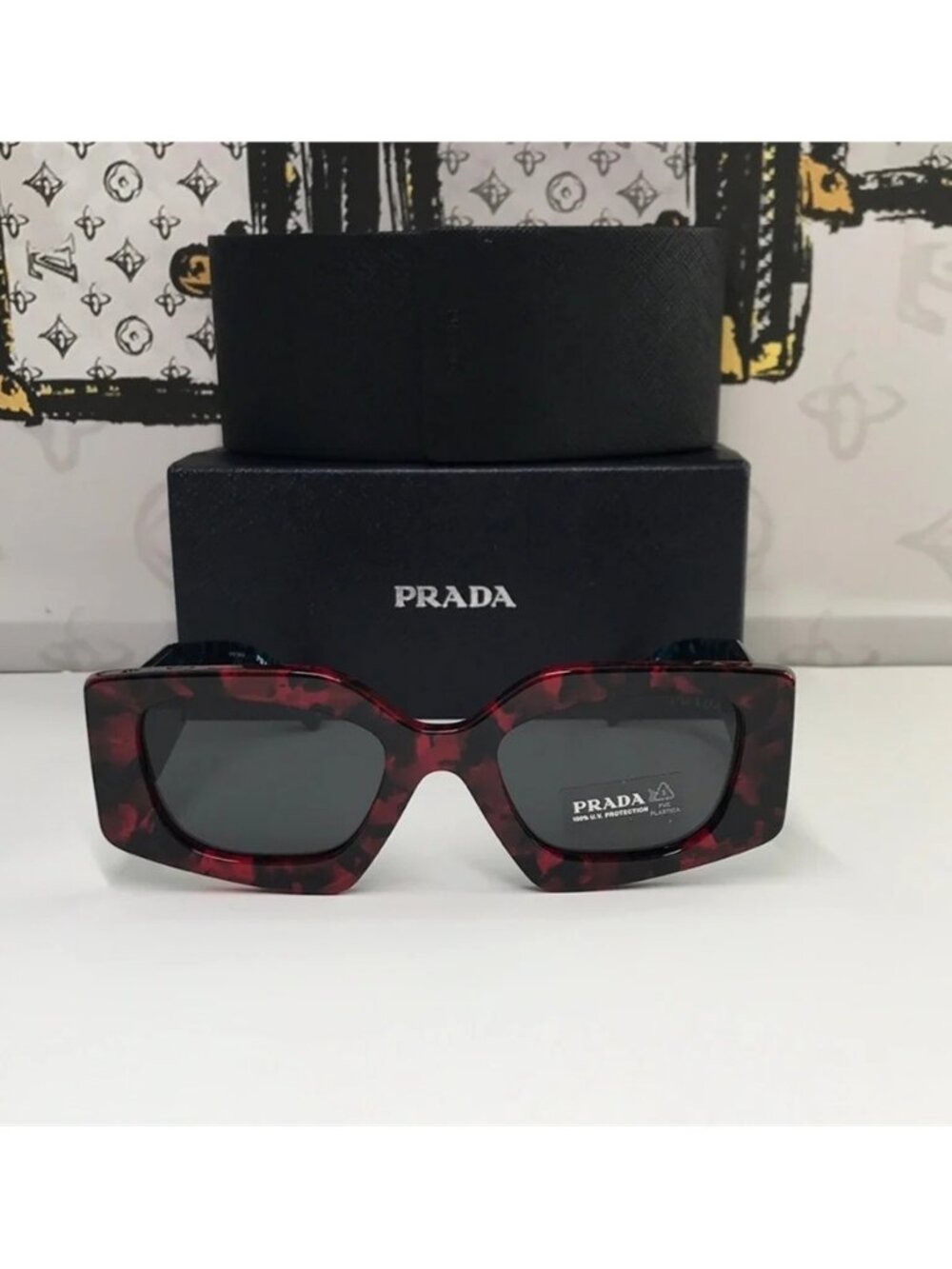 New Authentic Prada Red Tortoise Shell Sunglasses - Picture 11 of 16